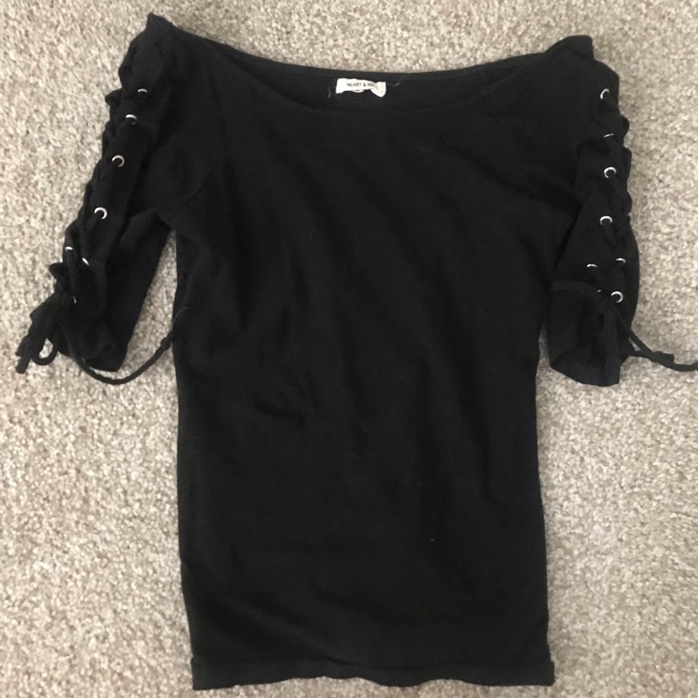 Lace Up Sleeve Off Shoulder Top